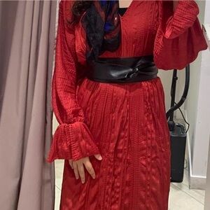 NA-KD Draped structured midi dress in red